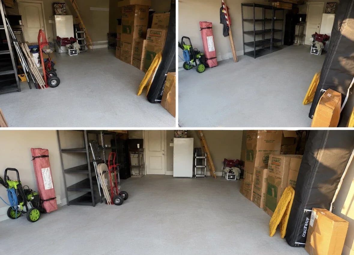 Cleared garage after an ME3 Junk Solutions cleanout in the Brazos Valley
